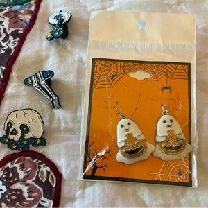Halloween Ghost Earrings and Three Tack Pins